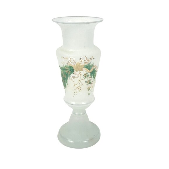 Antique Art Nouveau 1920s Opaline Hand Painted Hand Blown Frosted Glass Vase Wit - Picture 4 of 9